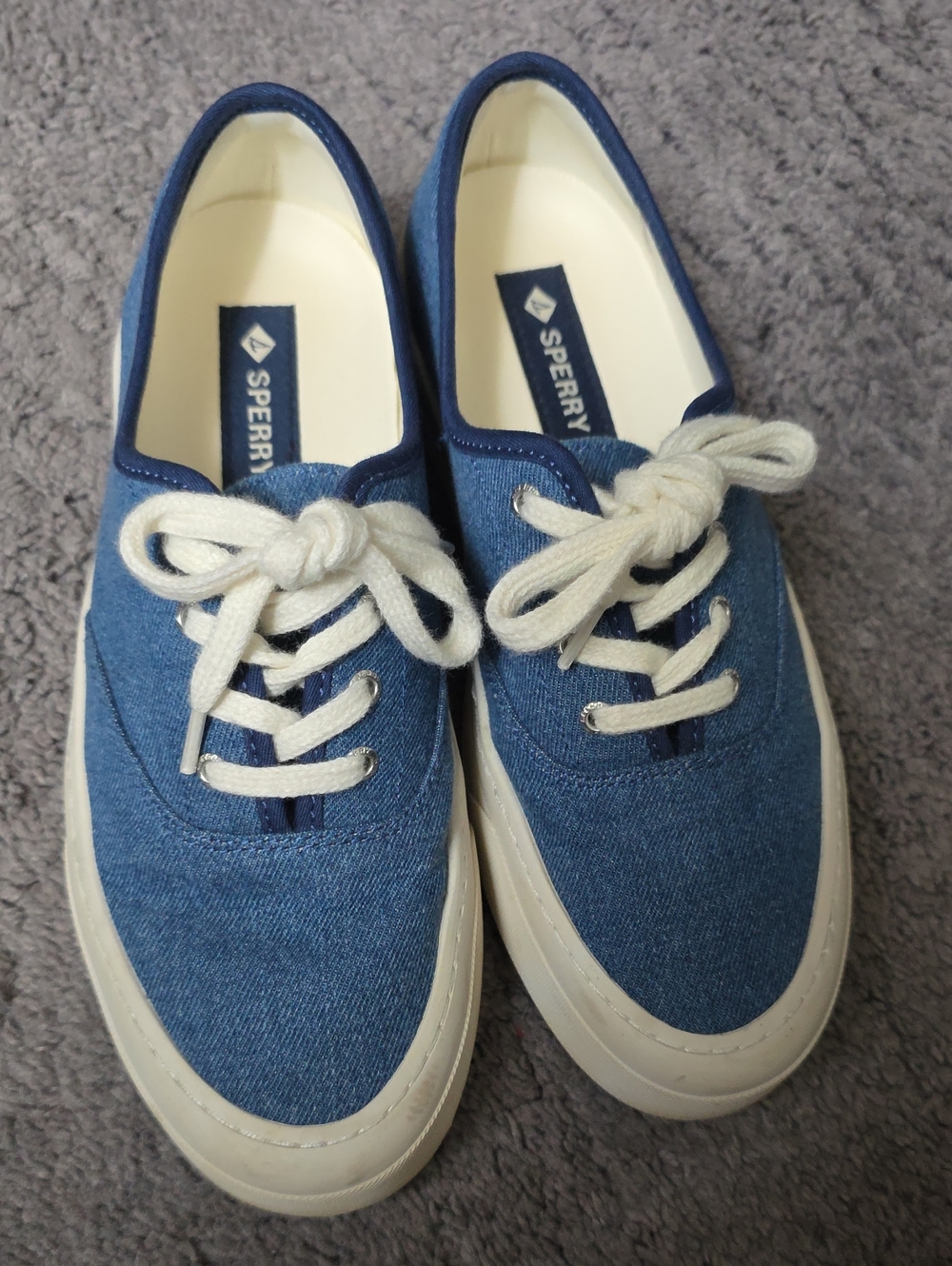 Sperry Blue Canvas Lace-Up Boat Shoes with White Accents